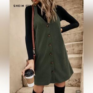 SHEIN Dark Green Button-Front Dress